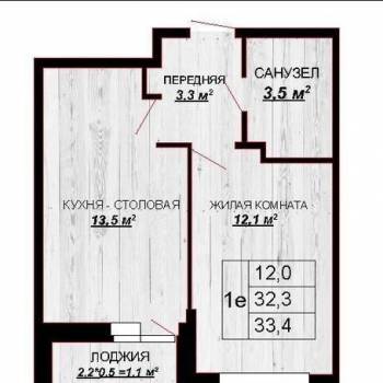 Продается 1-комнатная квартира, 32,5 м²