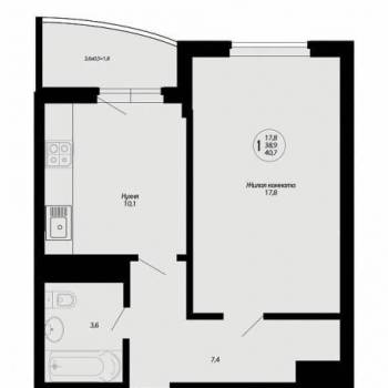 Продается 1-комнатная квартира, 39,2 м²