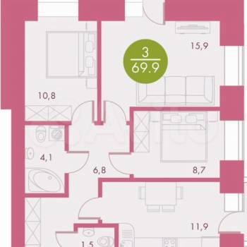 Сдается Многокомнатная квартира, 70 м²