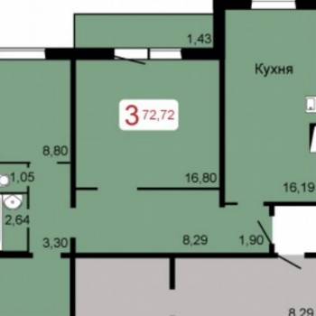 Продается 3-х комнатная квартира, 72,5 м²