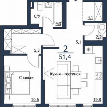 Продается 2-х комнатная квартира, 51,5 м²