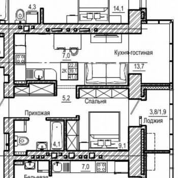 Сдается 2-х комнатная квартира, 39,4 м²