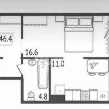 Сдается 1-комнатная квартира, 46 м²