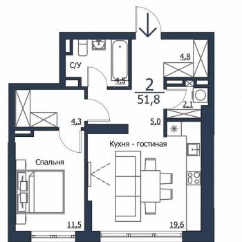 Сдается 2-х комнатная квартира, 52,4 м²