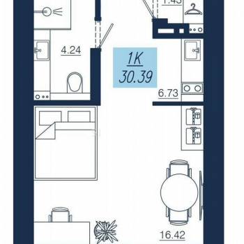 Продается 1-комнатная квартира, 30,4 м²