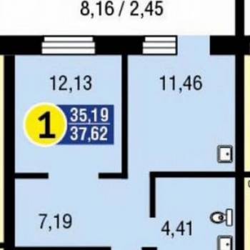 Продается 1-комнатная квартира, 37,6 м²