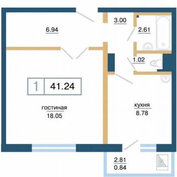 Продается 1-комнатная квартира, 41,2 м²