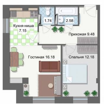 Продается 2-х комнатная квартира, 49 м²