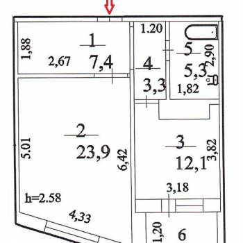 Продается 1-комнатная квартира, 52 м²