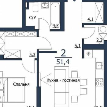 Продается 2-х комнатная квартира, 51,5 м²