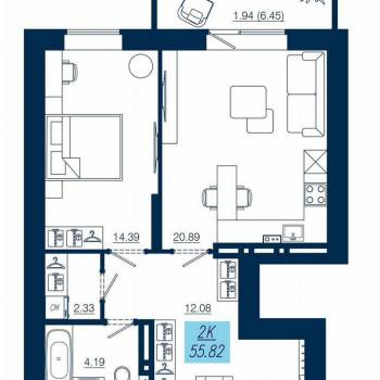 Сдается 2-х комнатная квартира, 56,4 м²