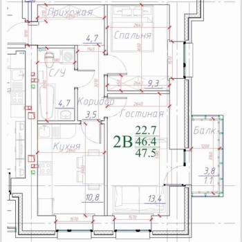 Продается 2-х комнатная квартира, 47 м²