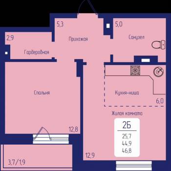 Продается 2-х комнатная квартира, 46,8 м²