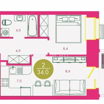 Сдается 2-х комнатная квартира, 32,9 м²
