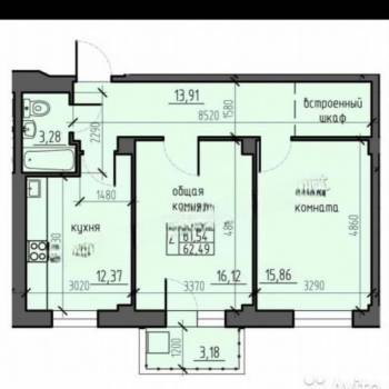 Продается 2-х комнатная квартира, 62,5 м²