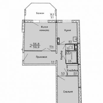 Продается 2-х комнатная квартира, 56,8 м²