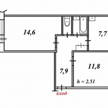 Продается 2-х комнатная квартира, 49,3 м²