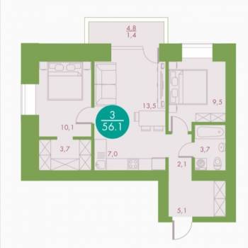 Продается 3-х комнатная квартира, 55 м²