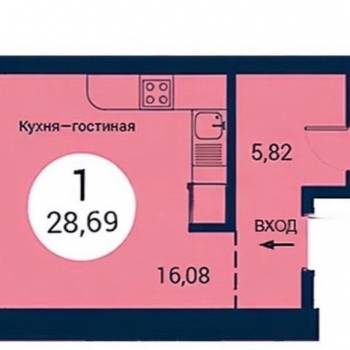 Продается 1-комнатная квартира, 28,7 м²