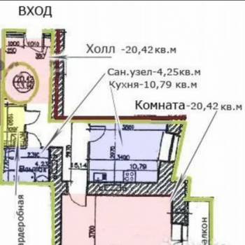 Продается 1-комнатная квартира, 52,4 м²