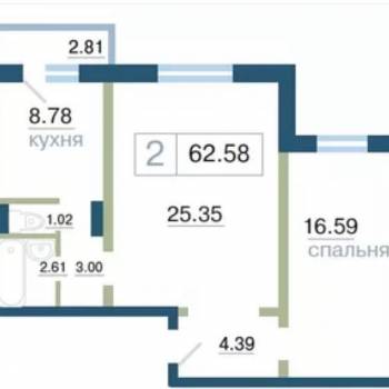 Сдается 2-х комнатная квартира, 62 м²