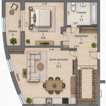 Продается 1-комнатная квартира, 57 м²