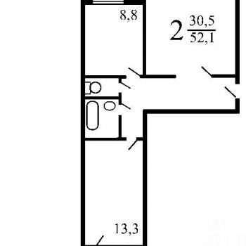 Продается 2-х комнатная квартира, 53 м²
