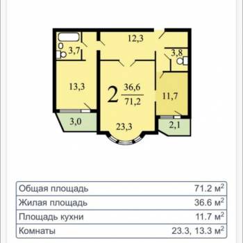 Сдается 2-х комнатная квартира, 71,2 м²