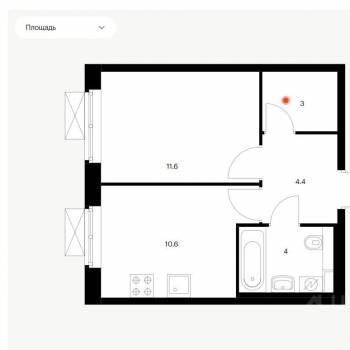 Продается 1-комнатная квартира, 33,6 м²