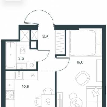 Продается 1-комнатная квартира, 33,9 м²