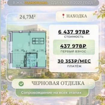 Продается 1-комнатная квартира, 27 м²