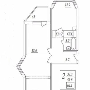 Сдается 2-х комнатная квартира, 59,5 м²