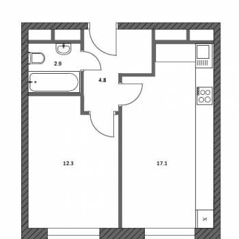 Продается 1-комнатная квартира, 37,1 м²