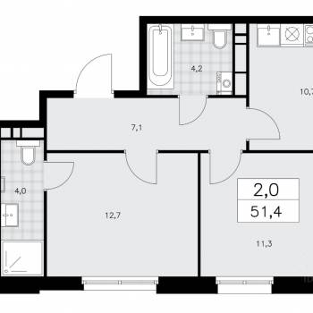 Продается 2-х комнатная квартира, 51 м²