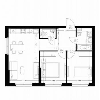 Продается 2-х комнатная квартира, 52 м²