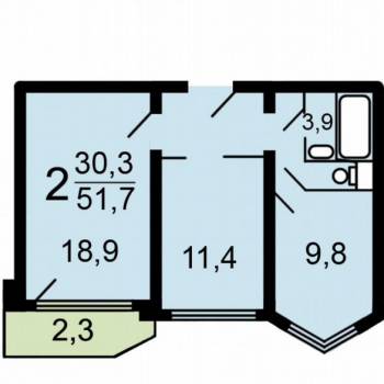 Продается 2-х комнатная квартира, 52 м²