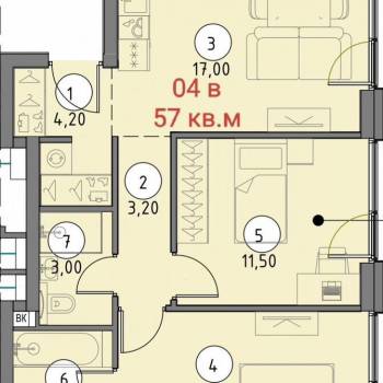 Продается 2-х комнатная квартира, 57,1 м²