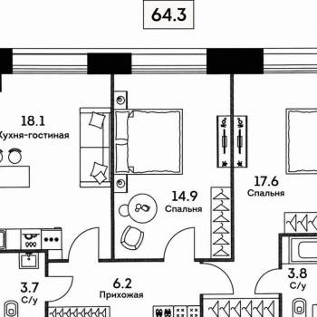 Продается 2-х комнатная квартира, 64,3 м²