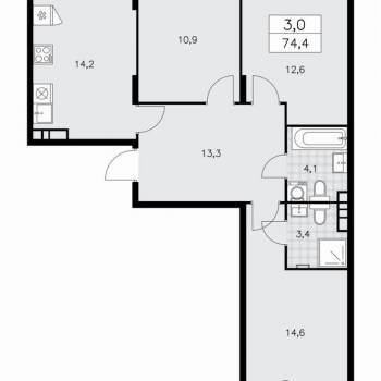 Продается 1-комнатная квартира, 73,1 м²