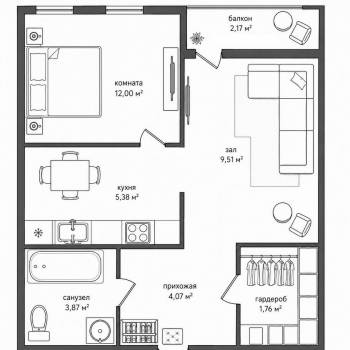 Сдается 1-комнатная квартира, 38 м²