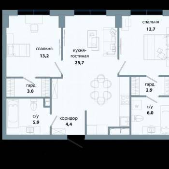 Продается 2-х комнатная квартира, 73,8 м²