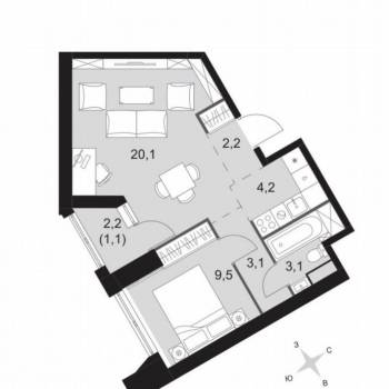 Продается 1-комнатная квартира, 43,3 м²
