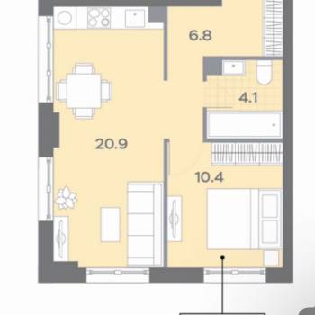 Сдается 1-комнатная квартира, 40,7 м²