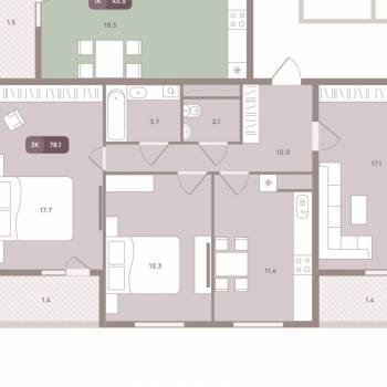 Продается 3-х комнатная квартира, 77,9 м²