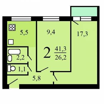 Продается 2-х комнатная квартира, 43,1 м²