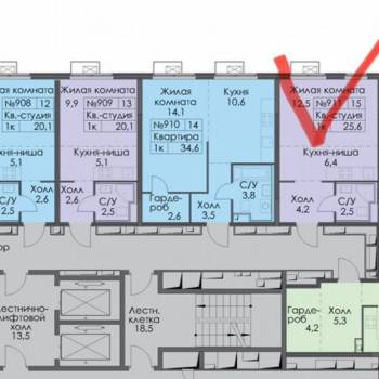 Продается 1-комнатная квартира, 25,3 м²