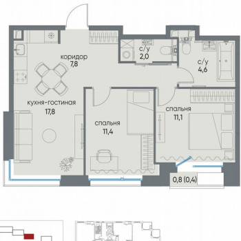 Продается 2-х комнатная квартира, 57,6 м²
