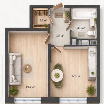 Сдается 1-комнатная квартира, 40,5 м²