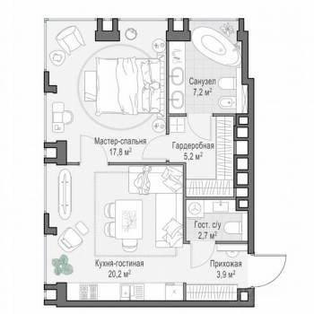 Продается 1-комнатная квартира, 58 м²