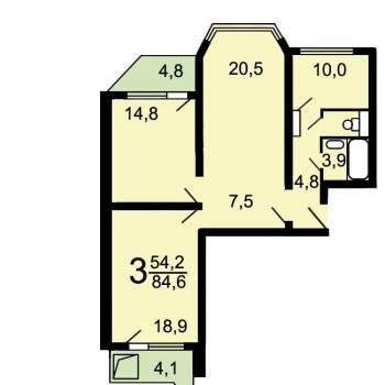 Продается 3-х комнатная квартира, 84,6 м²